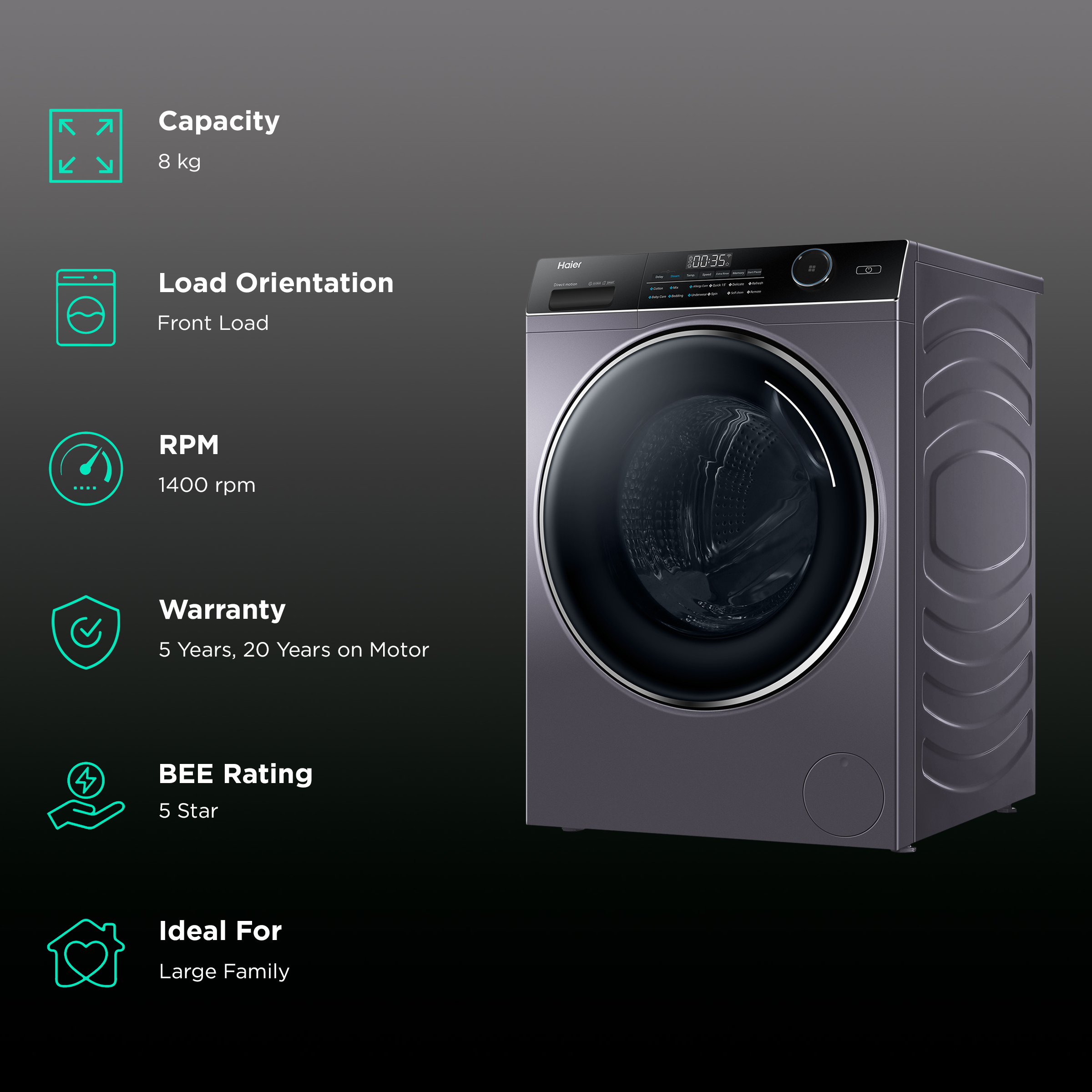Buy Haier 8 kg Fully Automatic Front Load Washing Machine (HW80 ...
